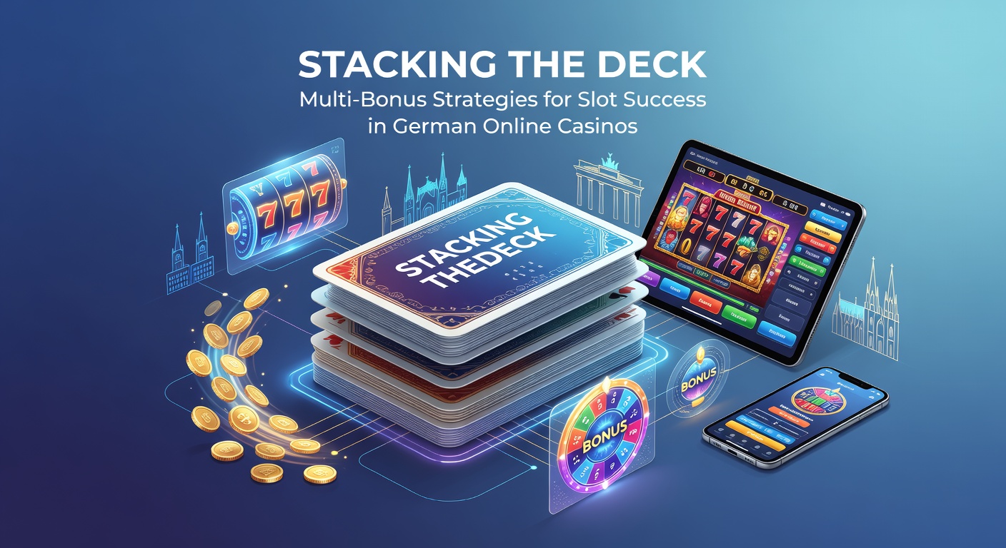 Grafik mit gestapelten Bonus-Symbolen und Slot-Maschinen in einem deutschen Online-Casino-Ambiente