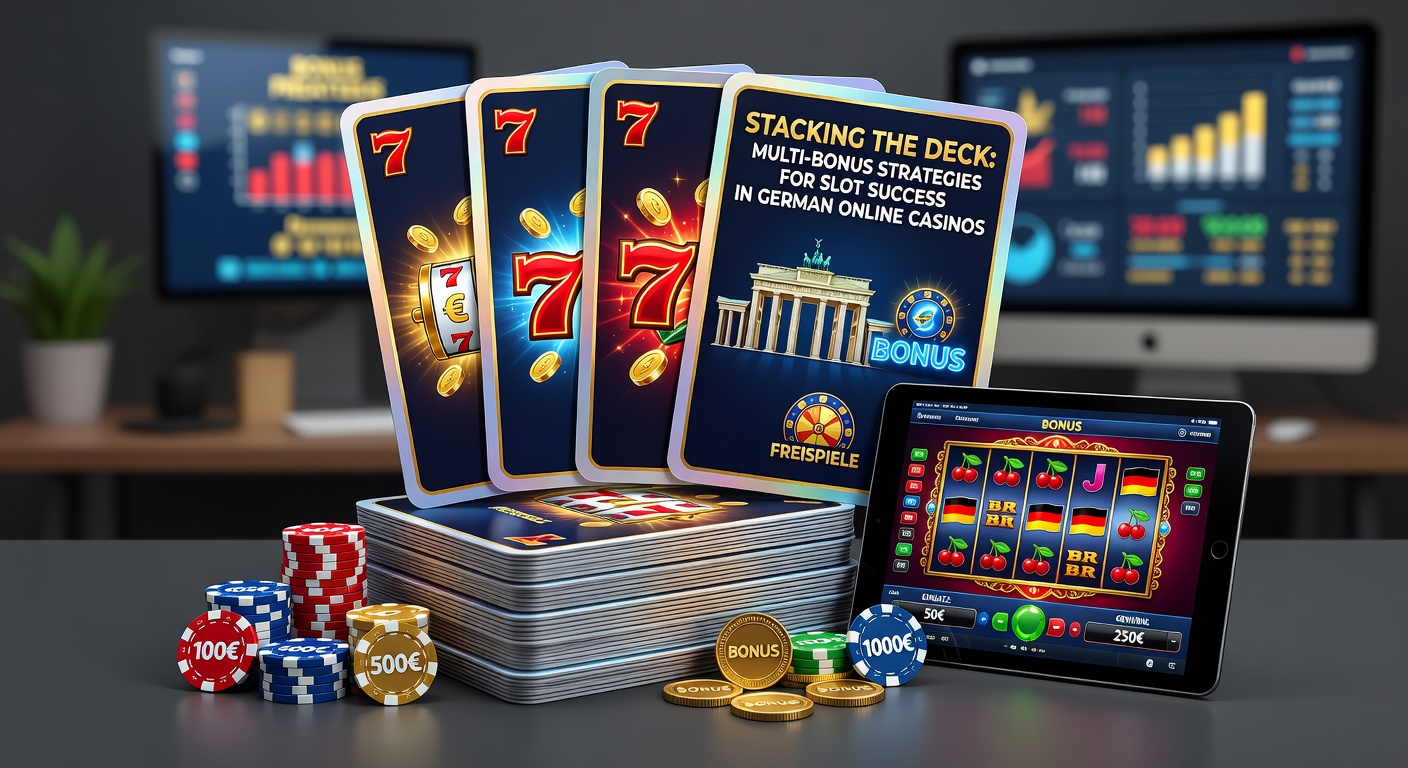 Darstellung eines Strategieplans mit überlappenden Bonus-Symbolen, Slot-Walzen und Euro-Symbolen in einem modernen Casino-Setting