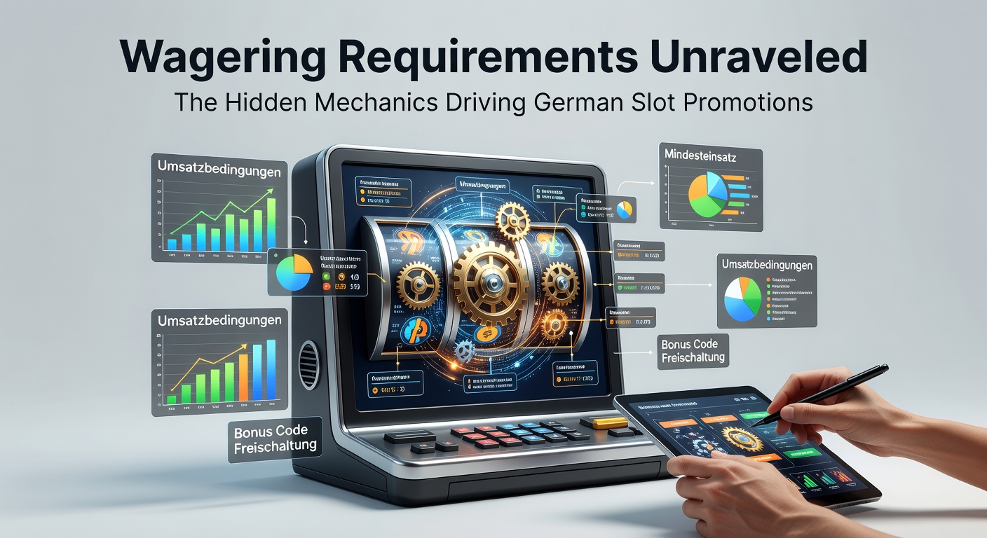 Grafik, die Umsatzbedingungen bei deutschen Online-Slots visualisiert, mit Formeln und Beispielen für Bonusumwandlungen